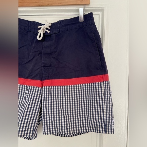 Brooks Brother Navy Blue White Red Gingham Nautical Classic Swim Trunks Shorts - Picture 3 of 13